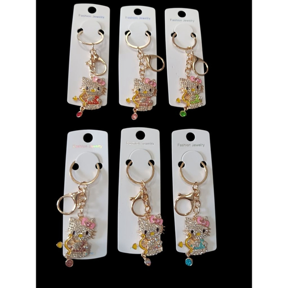 Hello Kitty Character Rhinestone Cupid Valentine's Key Chain Purse Charm Green - Picture 2 of 5